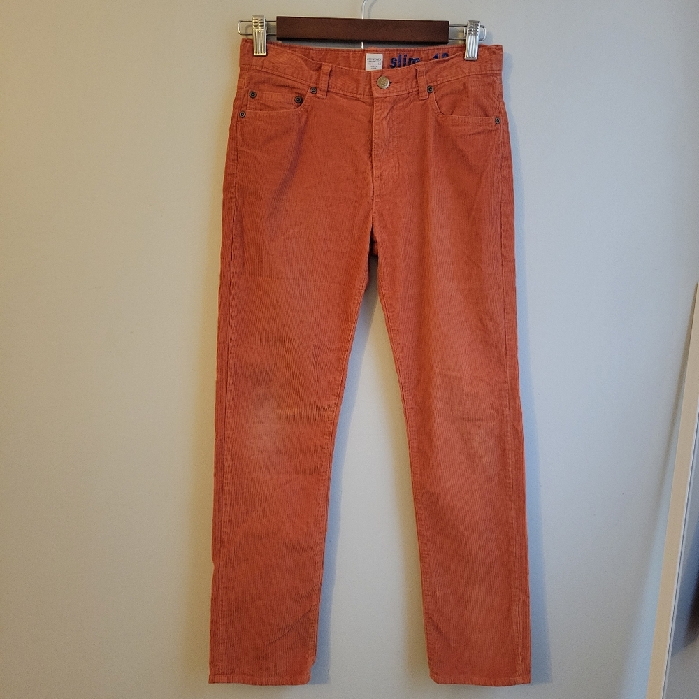 J Crew Crewcuts Boys Holiday Slim Fit Orange Corduroy Pants Adj Waist, Sz 12